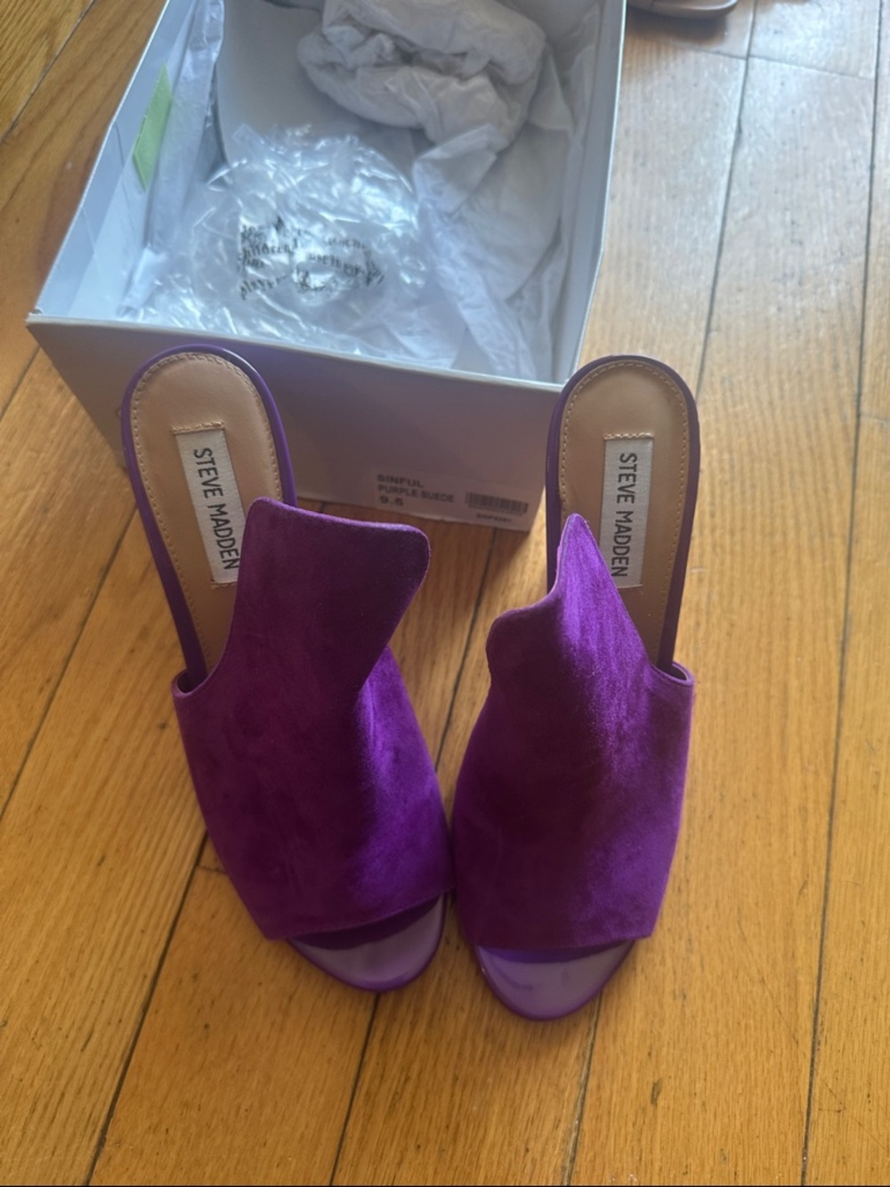 Steve Madden Purple Suede Peep-Toe Stiletto Mules - Picture 5 of 6